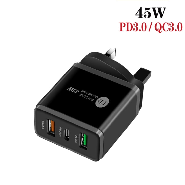45W PD25W + 2 x QC3.0 USB Multi Port Charger with USB to 8 Pin Cable, UK Plug, UK Plug + USB to 8 Pin Cable